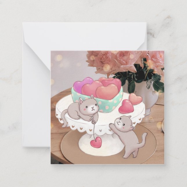 Carte De Correspondance Saint-Valentin : Chats, Coeurs Coeurs Cookies & Fl (Devant)
