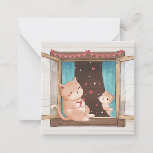 Carte De Correspondance Saint-Valentin : Illustration des chats et des coe (Devant)