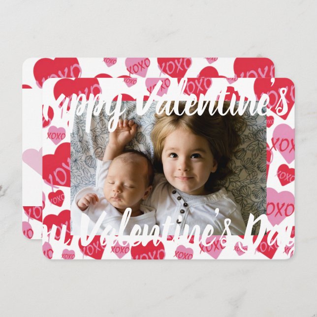 Carte De Correspondance Saint-Valentin Petits Cœurs Roses Rouges XOXO Cœur (Devant / Derrière)