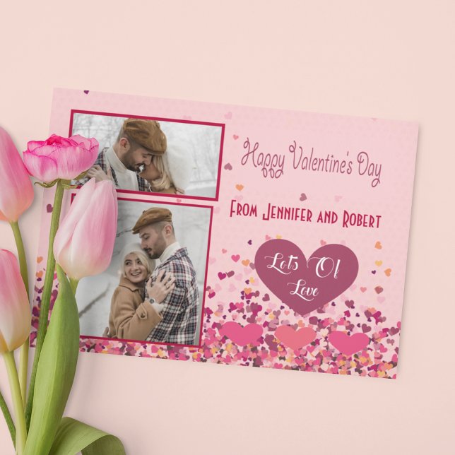 Carte De Correspondance Saint-Valentin Photo personnalisée Coeurs roses (Valentine Day Personalized Photo Pink Hearts Card)