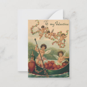 Carte De Correspondance Saint Valentin vintage, Cherubs victoriens en bate