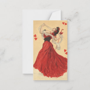 Carte De Correspondance Saint Valentin vintage, Dancing Lady Red Hearts