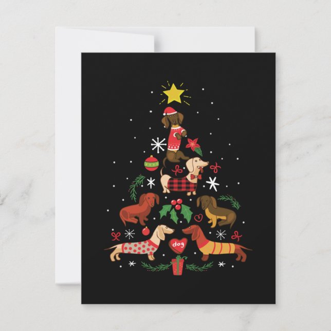 Carte De Correspondance Sapin de Noël Drôle de Dachshund (Devant)