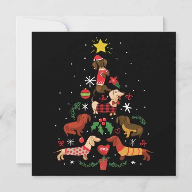 Carte De Correspondance Sapin de Noël drôle teckel (Devant)