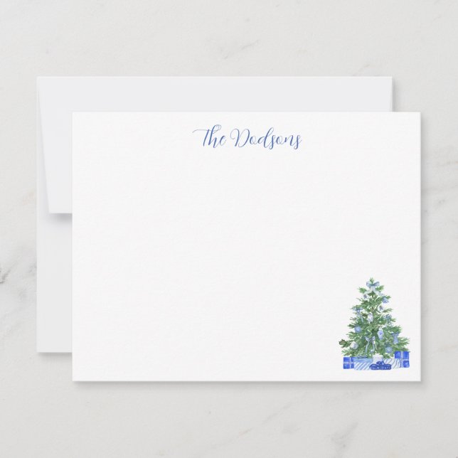 Carte De Correspondance Sapin de Noël en Chinoiserie Bleue (Devant)