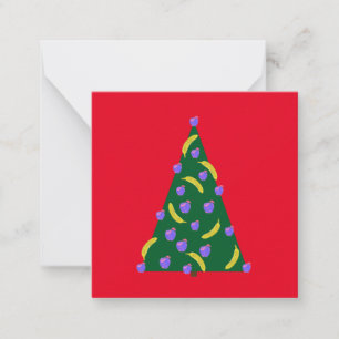 Carte De Correspondance Sapin de Noël Pop Art avec pommes et bananes rouge