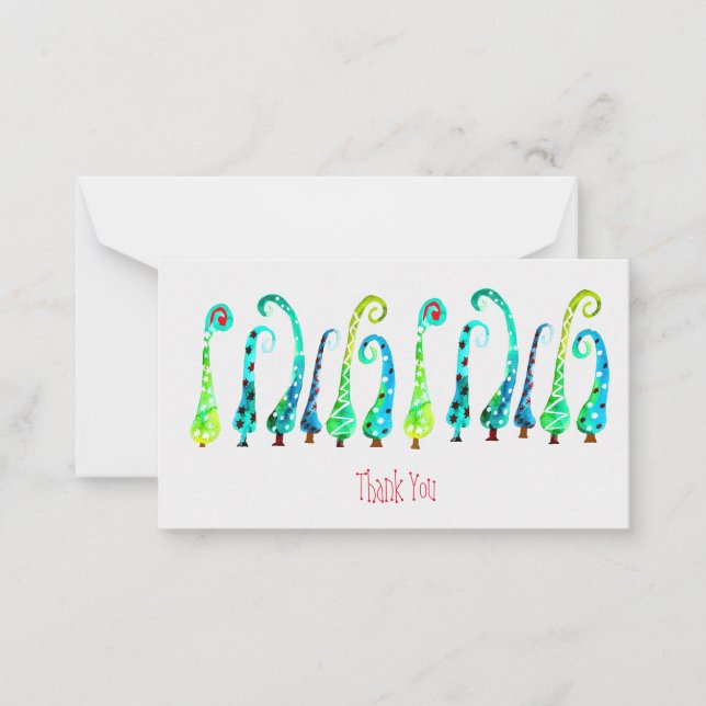 Carte De Correspondance Sapins de Noël en aquarelle fantaisistes (Devant)