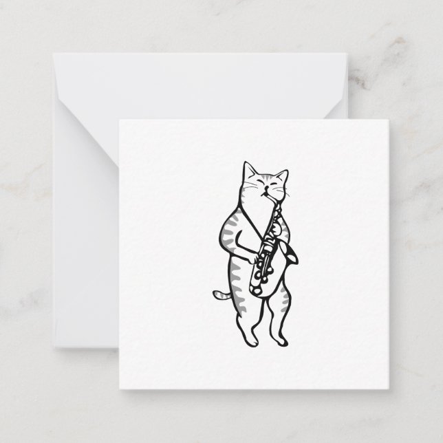 Carte De Correspondance Saxophone Instrument Musique Jazz Cat Post-it Note (Devant)