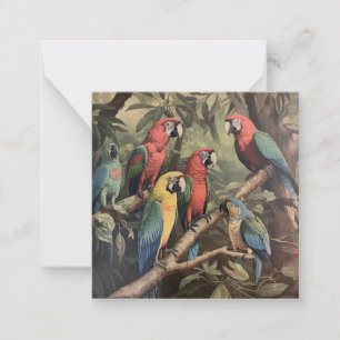 Carte De Correspondance Scène botanique vintage perroquets colorés dans un