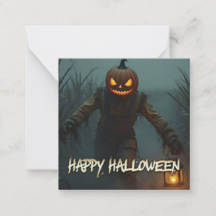 Carte De Correspondance Scène d'Halloween avec une tête de citrouille effr