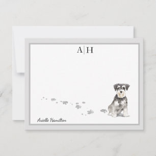 Carte De Correspondance Schnauzer Gris Monogramme frontalier personnalisé
