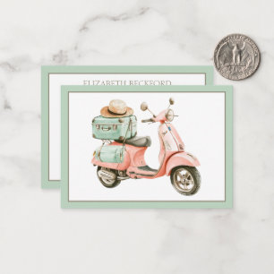 Carte De Correspondance Scooter côtier rose et aqua mignon