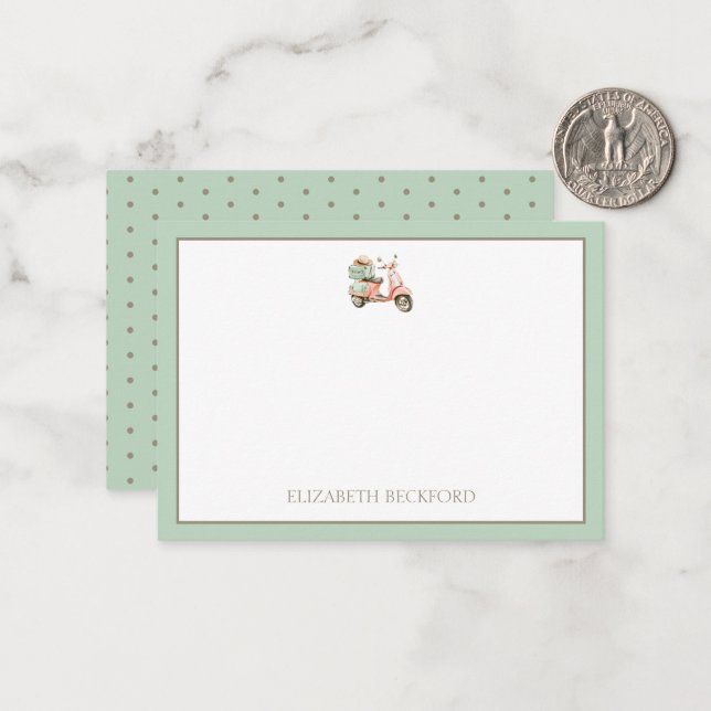 Carte De Correspondance Scooter côtier rose et aqua mignon (Devant/Arrière en situation)
