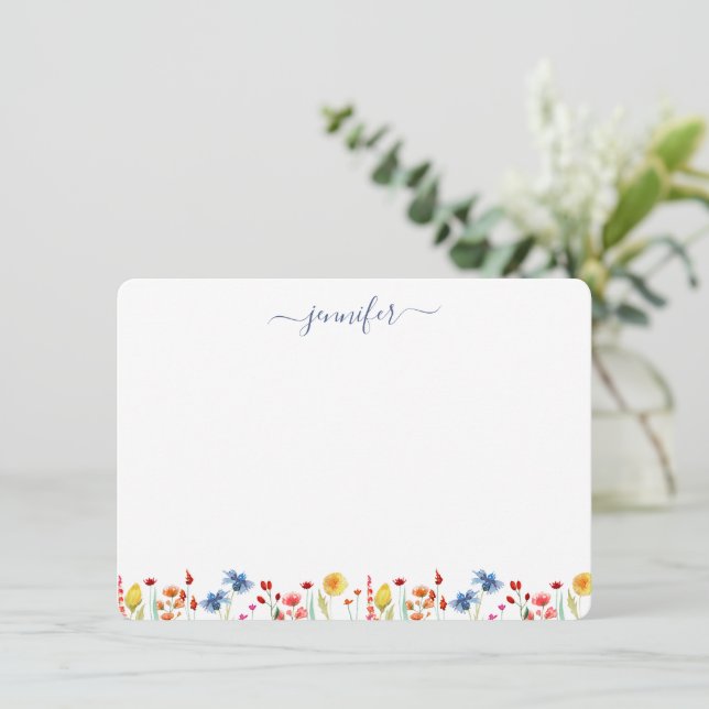 Carte De Correspondance Script bleu personnalisé Meadow fleur sauvage (Debout devant)