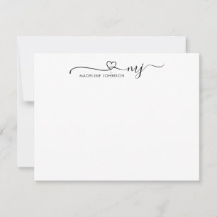Carte De Correspondance Script cardiaque tendance Monogramme initial Nom d