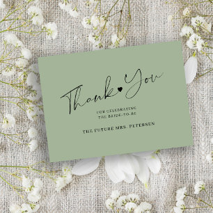 Carte De Correspondance Script de douche nuptiale budget sage vert merci