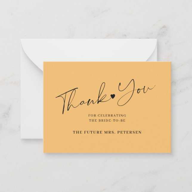 Carte De Correspondance Script de remerciement de mariage orange budget (Devant)