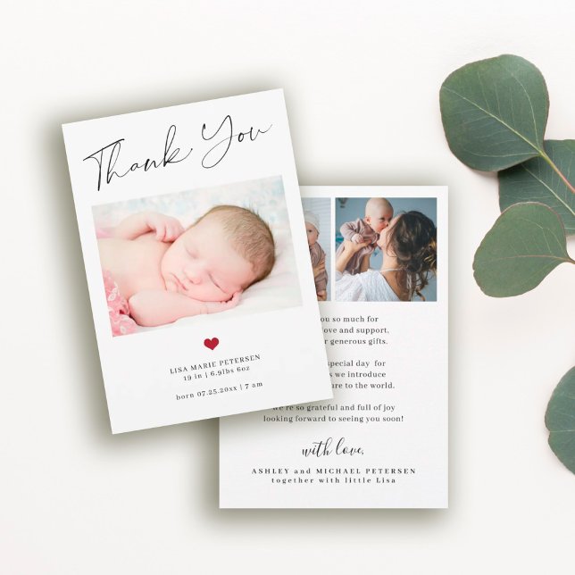 Carte De Correspondance Script de remerciement pour l'annonce de naissance (This is a MINI CARD. Bigger sizes available)