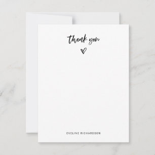 Carte De Correspondance Script Décontracté noir et blanc et Merci de coeur