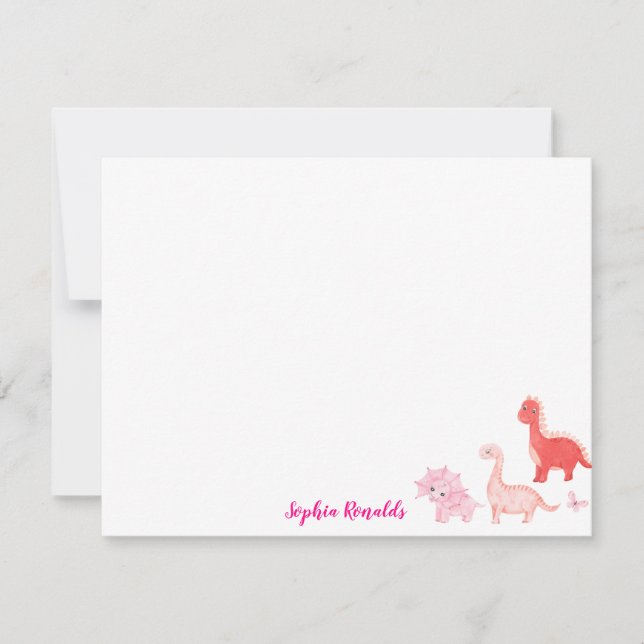 Carte De Correspondance Script Dino Dinosaure Magenta Rose (Devant)