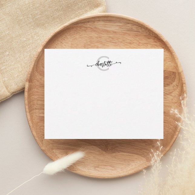 Carte De Correspondance Script fantaisiste simple Monogramme noir (Créateur téléchargé)