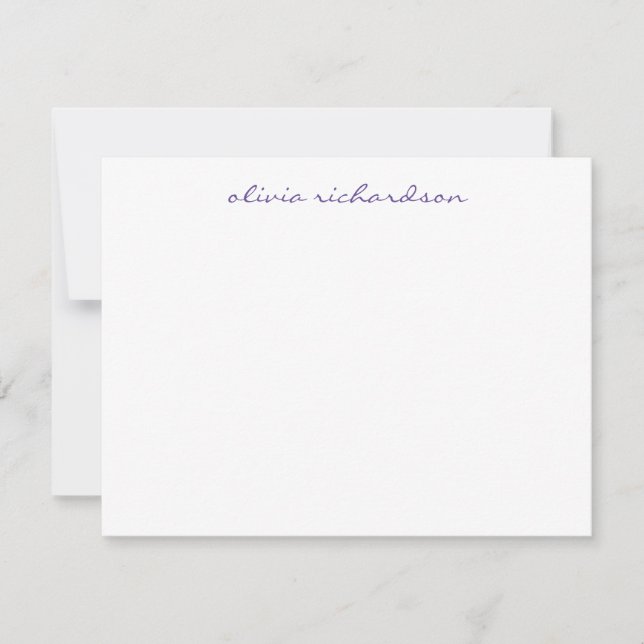 Carte De Correspondance Script manuscrit moderne chic violet foncé (Devant)