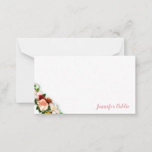 Carte De Correspondance Script manuscrit Texte Elégant Aquarelle Fleurs