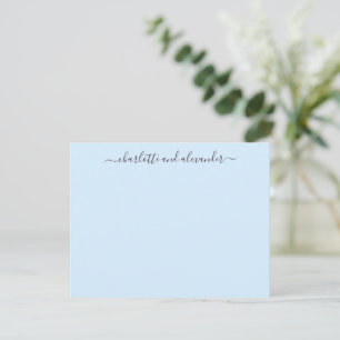 Carte De Correspondance Script Minimaliste Personnalisé Couples Bleu Clair