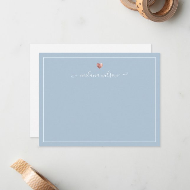 Carte De Correspondance Script moderne Calligraphie Rose Gold Heart (Devant/Arrière en situation)