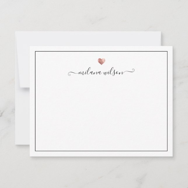 Carte De Correspondance Script moderne Calligraphie Rose Gold Heart (Devant)