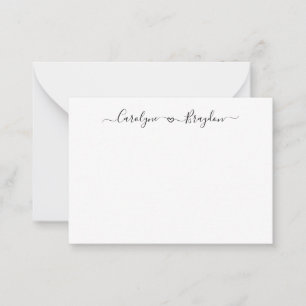 Carte De Correspondance Script moderne Coeur Couple Nom Mariage Nouveau ma