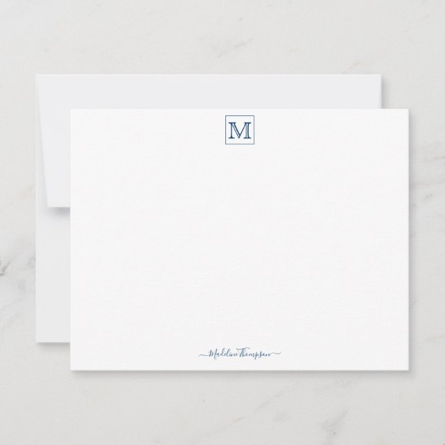 Carte De Correspondance Script moderne Initial Monogramme bleu marine (Devant)