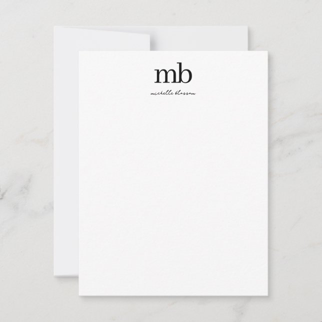 Carte De Correspondance Script moderne noir blanc tendance Monogramme init (Devant)