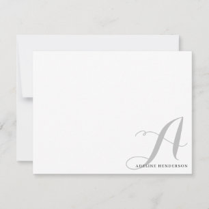 Carte De Correspondance Script monogramme initial minimaliste en gris noir