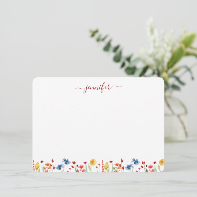 Carte De Correspondance Script rouge personnalisé fleur sauvage Meadow (Debout devant)