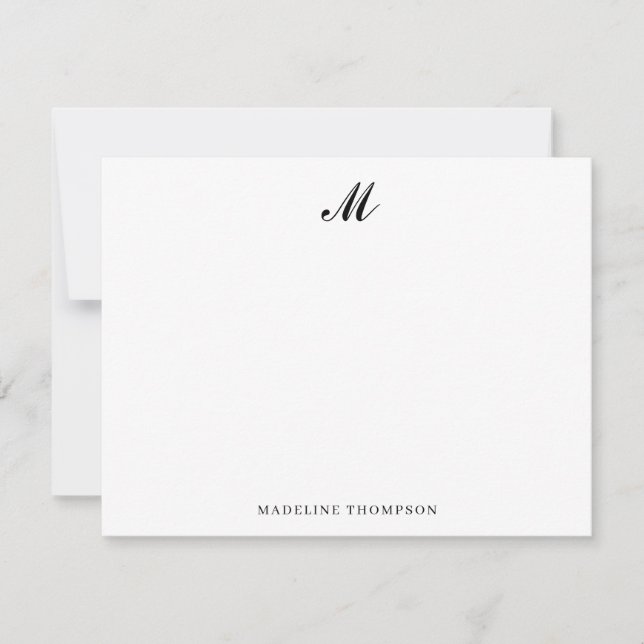 Carte De Correspondance Script simple moderne élégant Noir Nom du monogram (Devant)