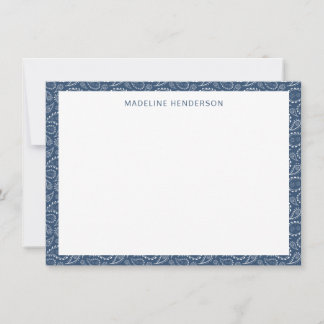 Carte De Correspondance Sea Paisley Motif Océan Blue Monogramme
