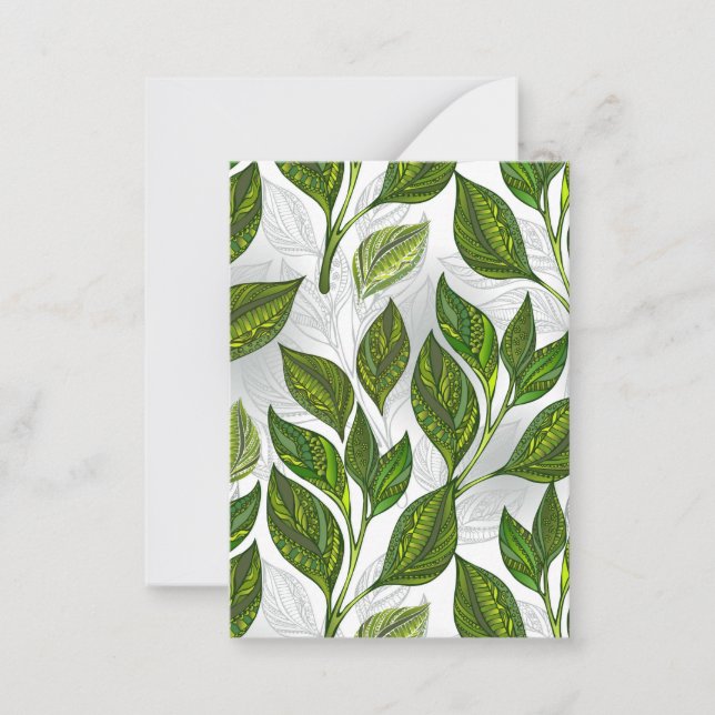 Carte De Correspondance Seamless Pattern with Green Tea Leaves (Devant)