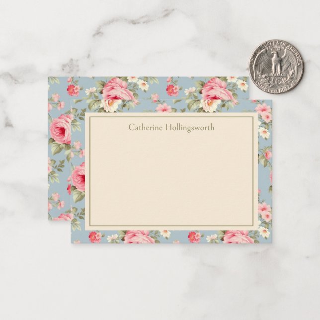 Carte De Correspondance Shabby Chic Pink Peony Floral Personalized (Devant/Arrière en situation)