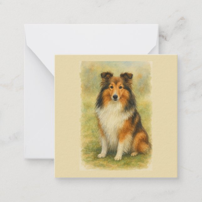 Carte De Correspondance Shetland Sheepdog Assis Aquarelle  (Devant)