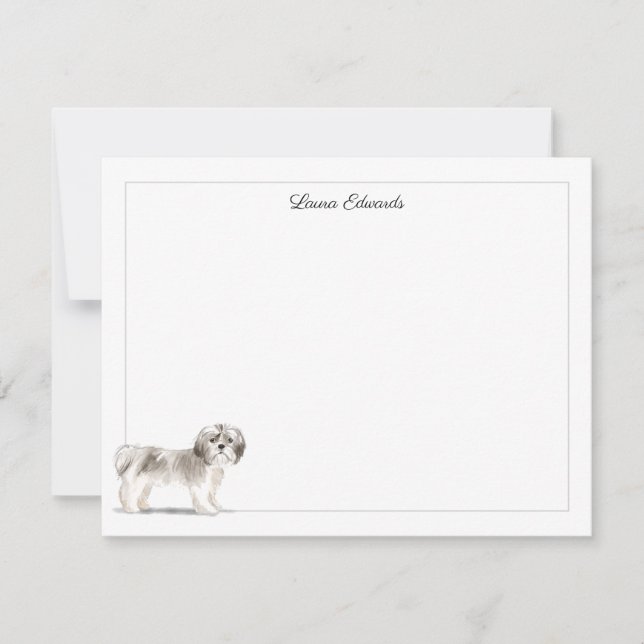 Carte De Correspondance Shih Tzu Gray Border Personalized (Devant)