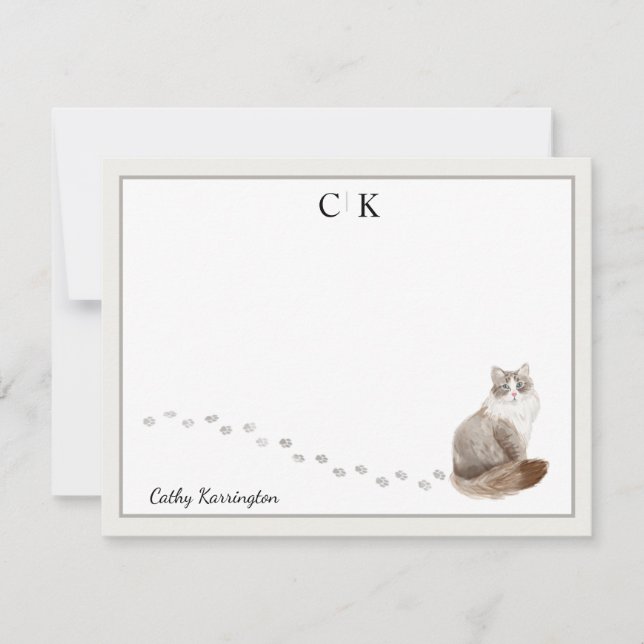 Carte De Correspondance Sibérie Cat Grey Nom du monogramme frontalier (Devant)