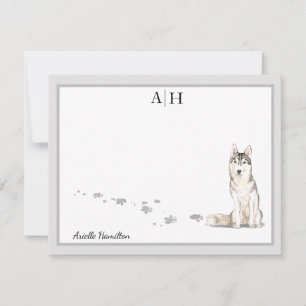 Carte De Correspondance Sibérie Huskie Gris Monogramme frontalier personna