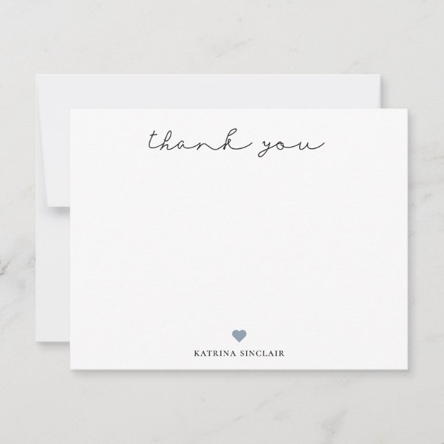 Carte De Correspondance Signature Script Merci Dusty Blue Heart (Devant)