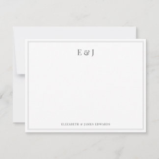 Carte De Correspondance Silver Gray Double Border Elegant Couple Initials