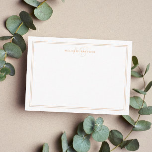 Carte De Correspondance Simple Beige Minimaliste Monogramme Deux Frontière