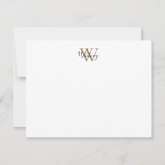 Carte De Correspondance Simple Chic Noir Or Monogramme Nom Script  (Devant)