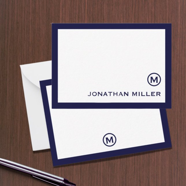 Carte De Correspondance Simple classique Monogramme Marine Blanc (Créateur téléchargé)