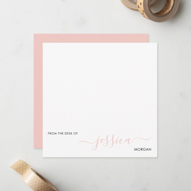 Carte De Correspondance Simple écriture moderne rose blush (Devant/Arrière en situation)
