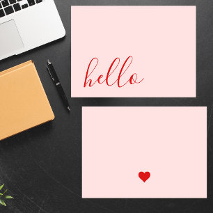 Carte De Correspondance Simple Elegant Blush Pink et Red Heart
